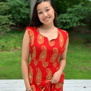 Ethnic Indian Long Red Dress w/ Intricate Designs